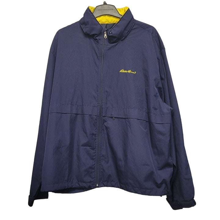 Eddie Bauer Mens XXL Long Sleeve Zip Up Hidden Hood Polyester Windbreaker Jacket