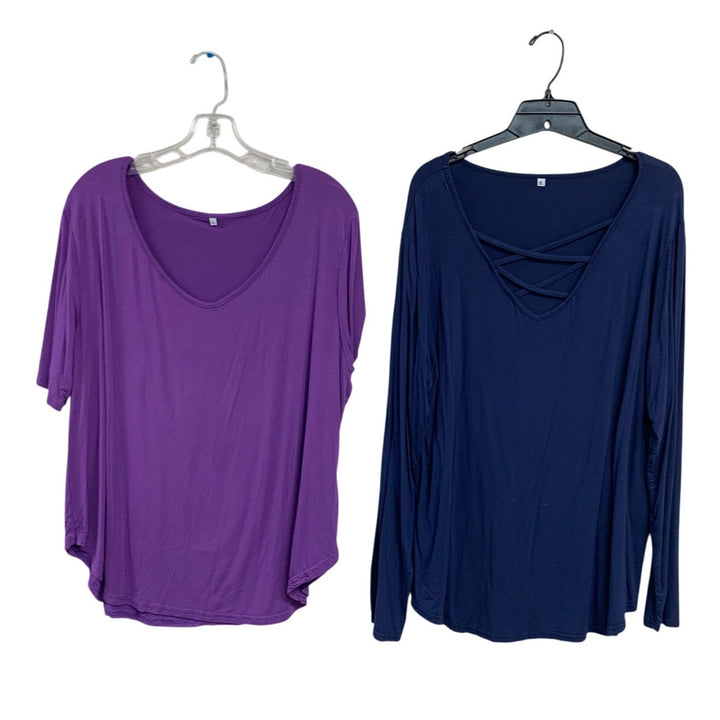 Lot of 2 Womens XL Rayon Blend Long and Short Sleeve Lightweight V Neck Tops