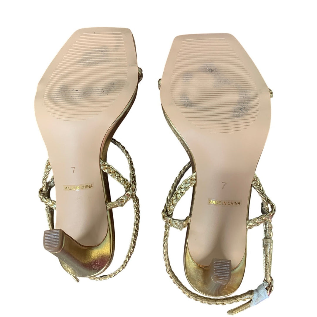 Modatope Womens Size 7 Shiny Gold Open Toe 4" Heel Ankle Strap Sandal Shoes