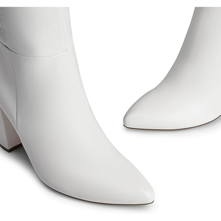 Dream Pairs Womens 6 White Faux Leather 4" Block Heel Knee High Side Zip Boots