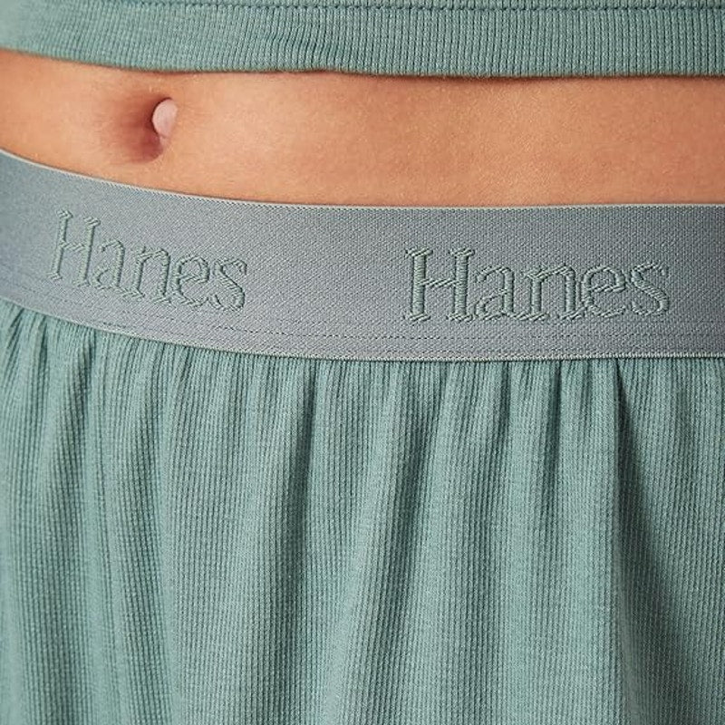 New 2 Pair Hanes Womens XS Green Blue Ribbed Super Soft Lounge Sleepwear Shorts