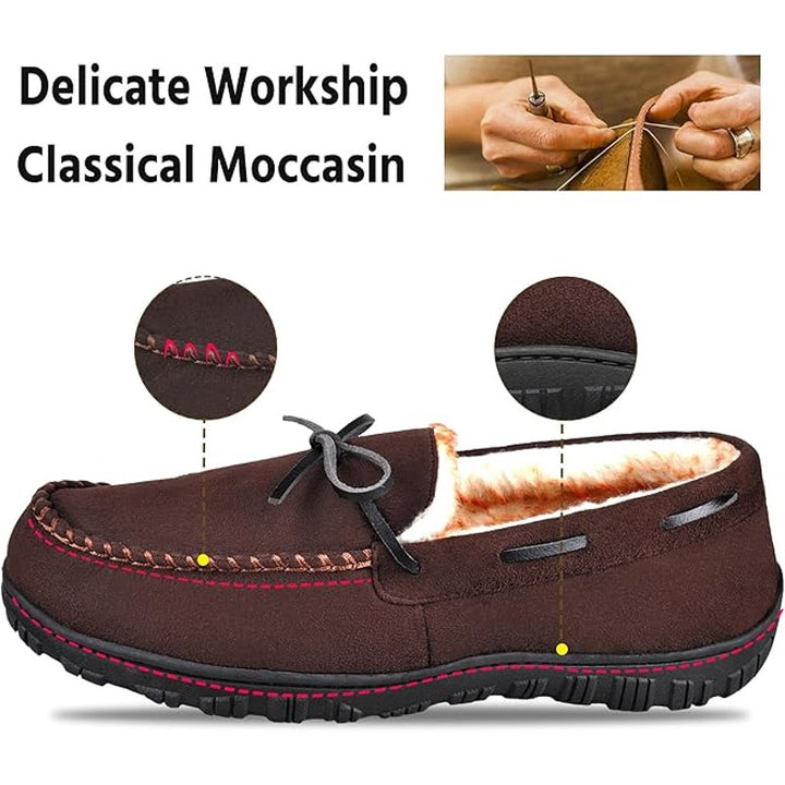 Mixin Mens 9.5 Brown Slippers Round Toe Lined Memory Foam Slip On House Shoes