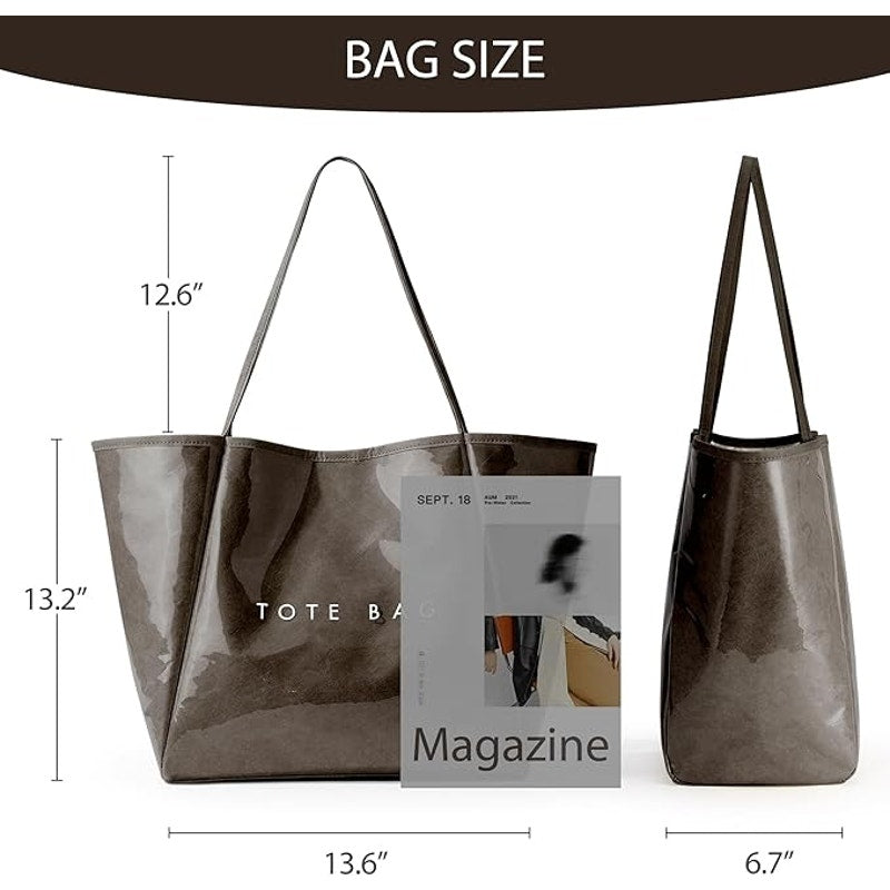 New Kalidi Large Chocolate Brown PVC Tote Bag Women Weekender Hobo Travel Purse