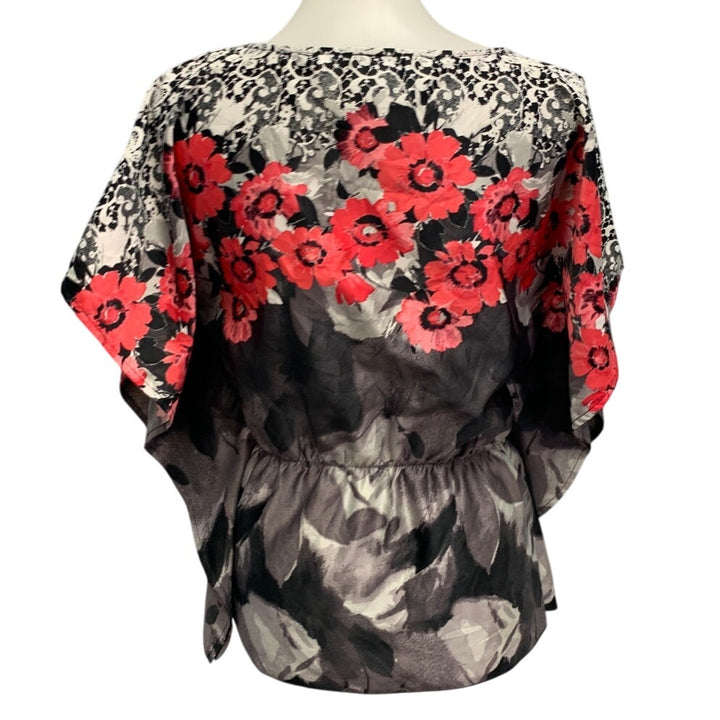 IZ Byer Womens Medium Batwing Sleeve Floral Lightweight Polyester Blouse