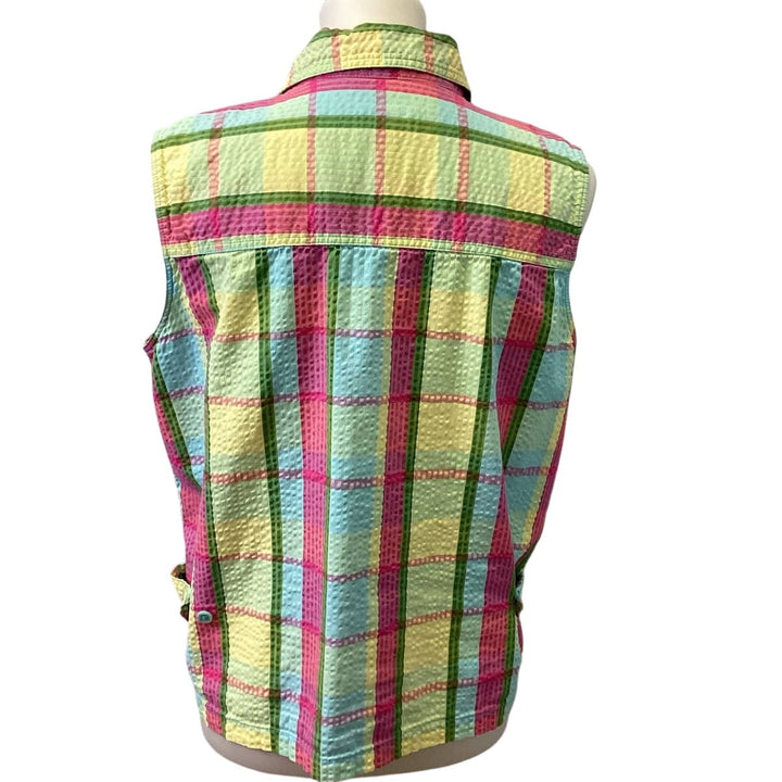 Christopher &amp; Banks Large Full Zip Sleeveless Plaid Cotton Blend Shirt Tank Top