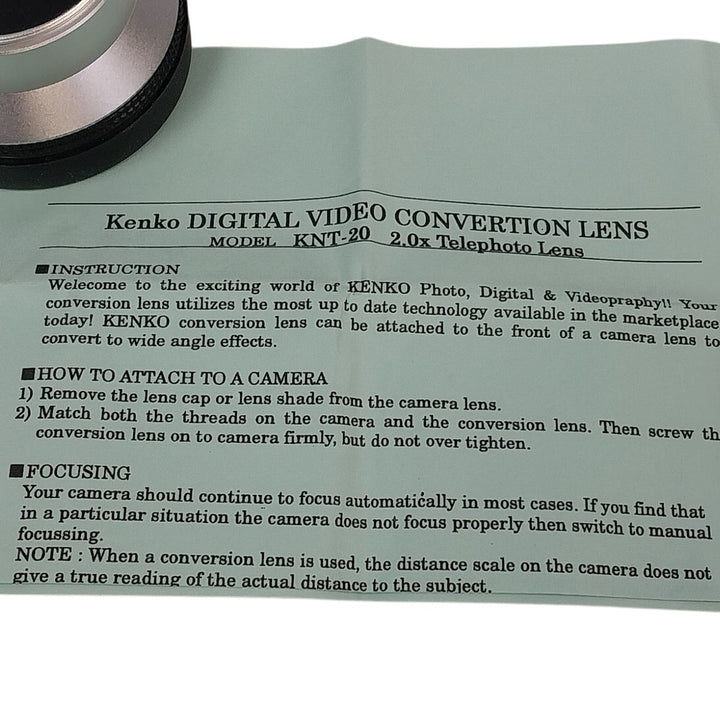 Vintage Kenko KNT-20 Digital Convertion Video Camera Lens w Stepping Ring