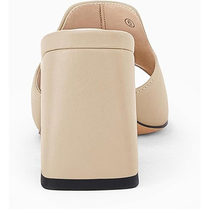 New Gihubafuil Womens Size 7 Tan Gold Buckle Peep Toe 3" Block Heel Shoes w Flaw