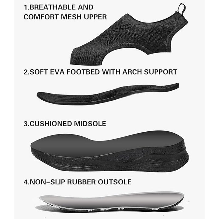 Womens Size 9.5 Black Mesh Arch Support Orthotic Comfortable Slip On Sandals
