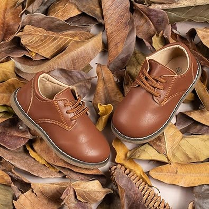 New Meckior Toddler Boys Size 6 Brown Lace Up Faux Leather Oxford Dress Shoes