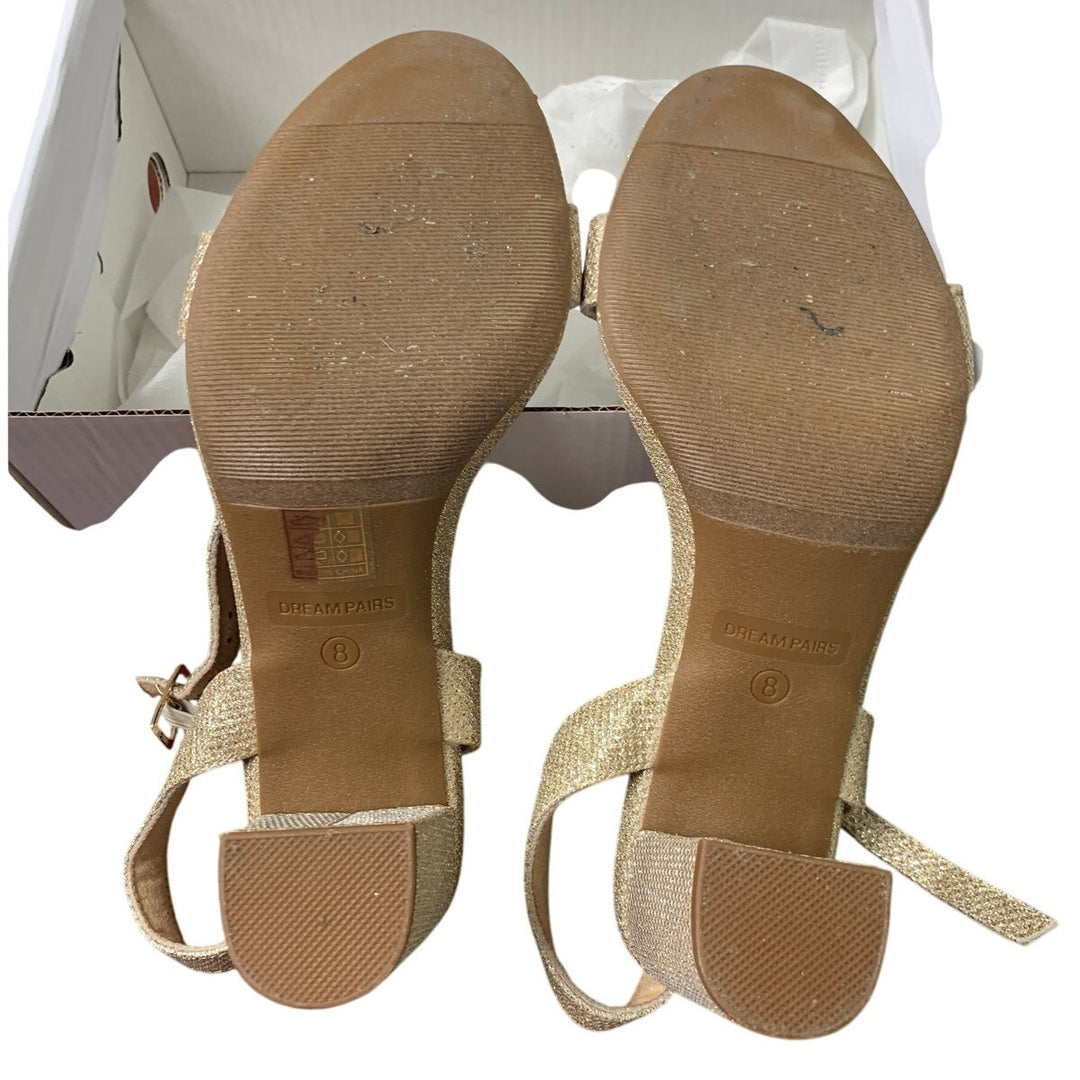 Dream Pairs Women 8 Gold Glitter 3" Block Heel Open Toe Ankle Strap Sandal Shoes