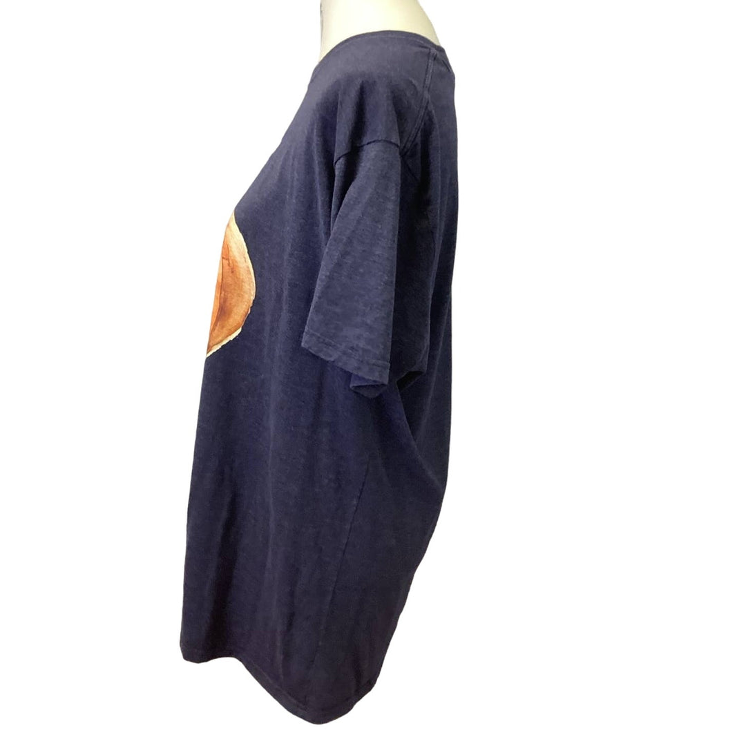 Hand Printed Large Upcycled Short Sleeve Halloween Fall Pumpkin PolyCotton Shirt
