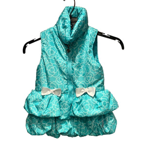 Kids Headquarters Girls Size 6 Green Ruffles Bows Polka Dot Full Zip Puffer Vest