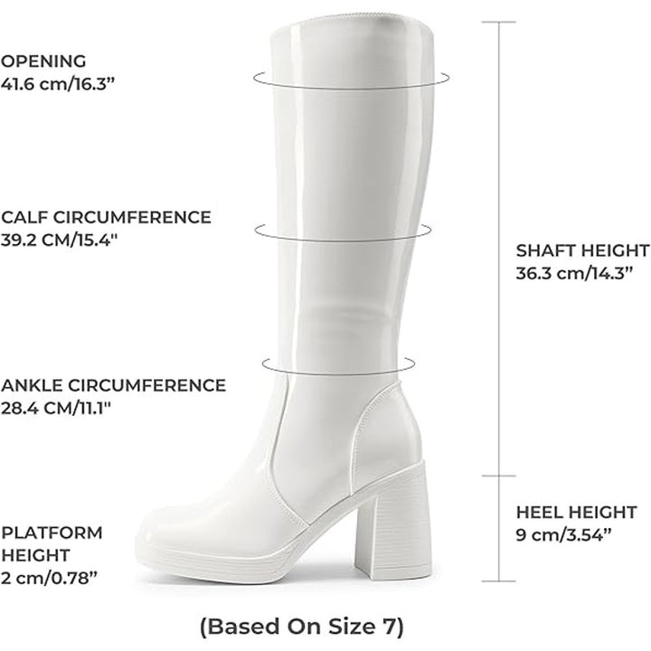 Dream Pairs Womens Size 9.5 White 3.5" Heel Knee High Boots Square Toe Shoes