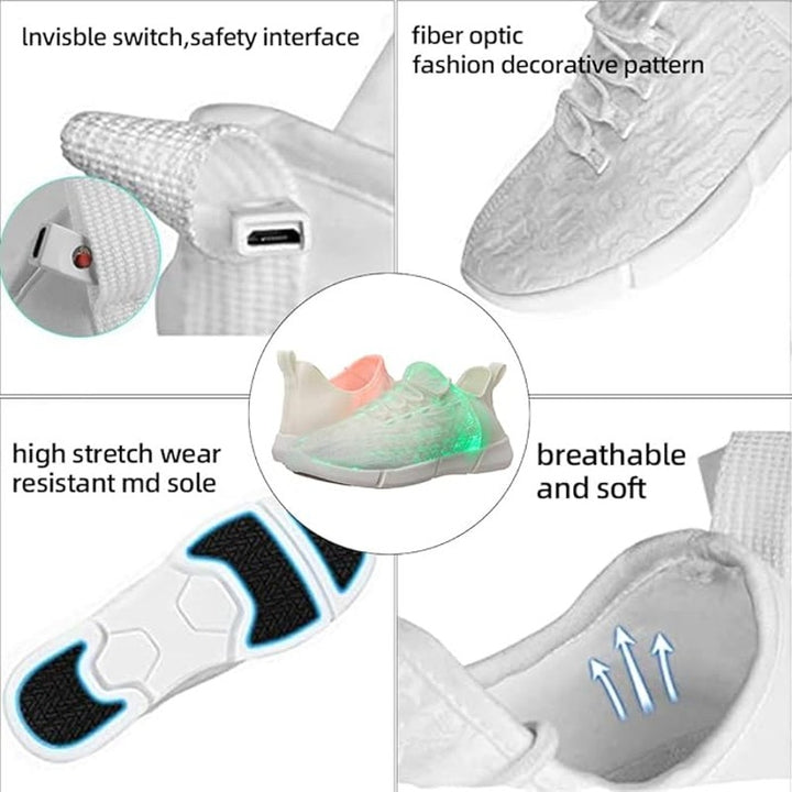 New Shinmax Mens Size 10 White Light Up LED Sneakers Round Toe Rechargable Shoes