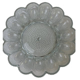 Vintage Cut Pebbled Glass Deviled Egg Serving Platter Plate Holds 15 Eggs