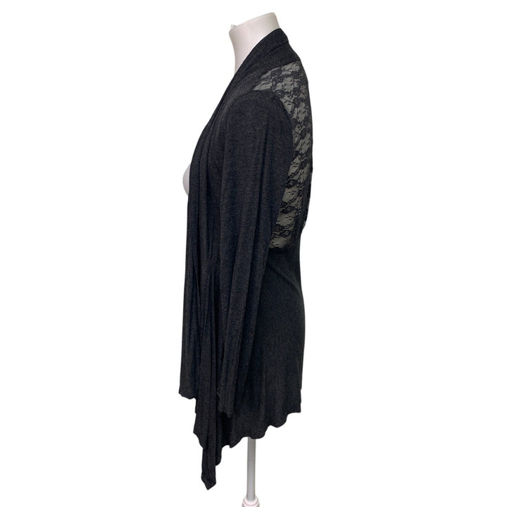 Ambiance Apparel Womens Large Floral Lace Back Long Sleeve Drapey Cardigan