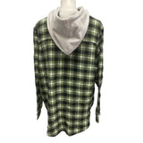 New Hand Printed Womens Small Gray Kitten Cat Long Sleeve Plaid Flannel Hoodie