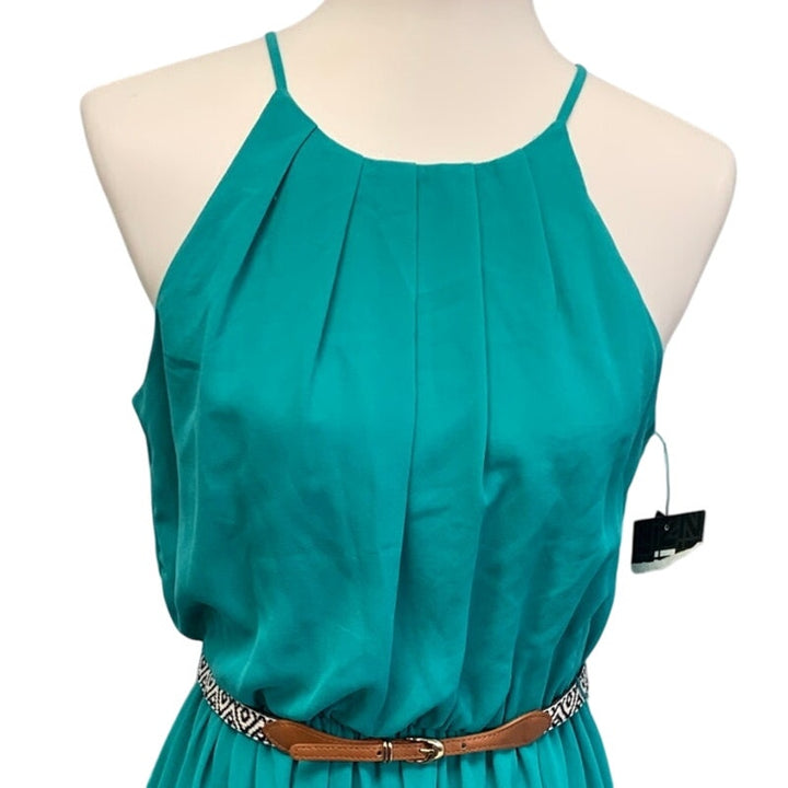 New Iz Byer Womens Medium Halter Neckline Belted Pleated Front Knee Length Dress