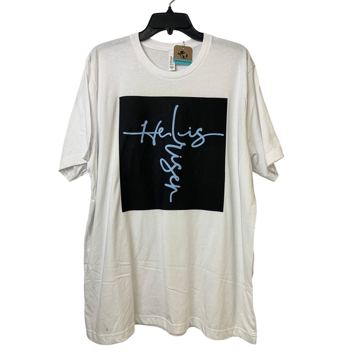 New Hand Printed Womens 2XL White Jesus He Is Risen Easter Crew Neck Tee Shirt