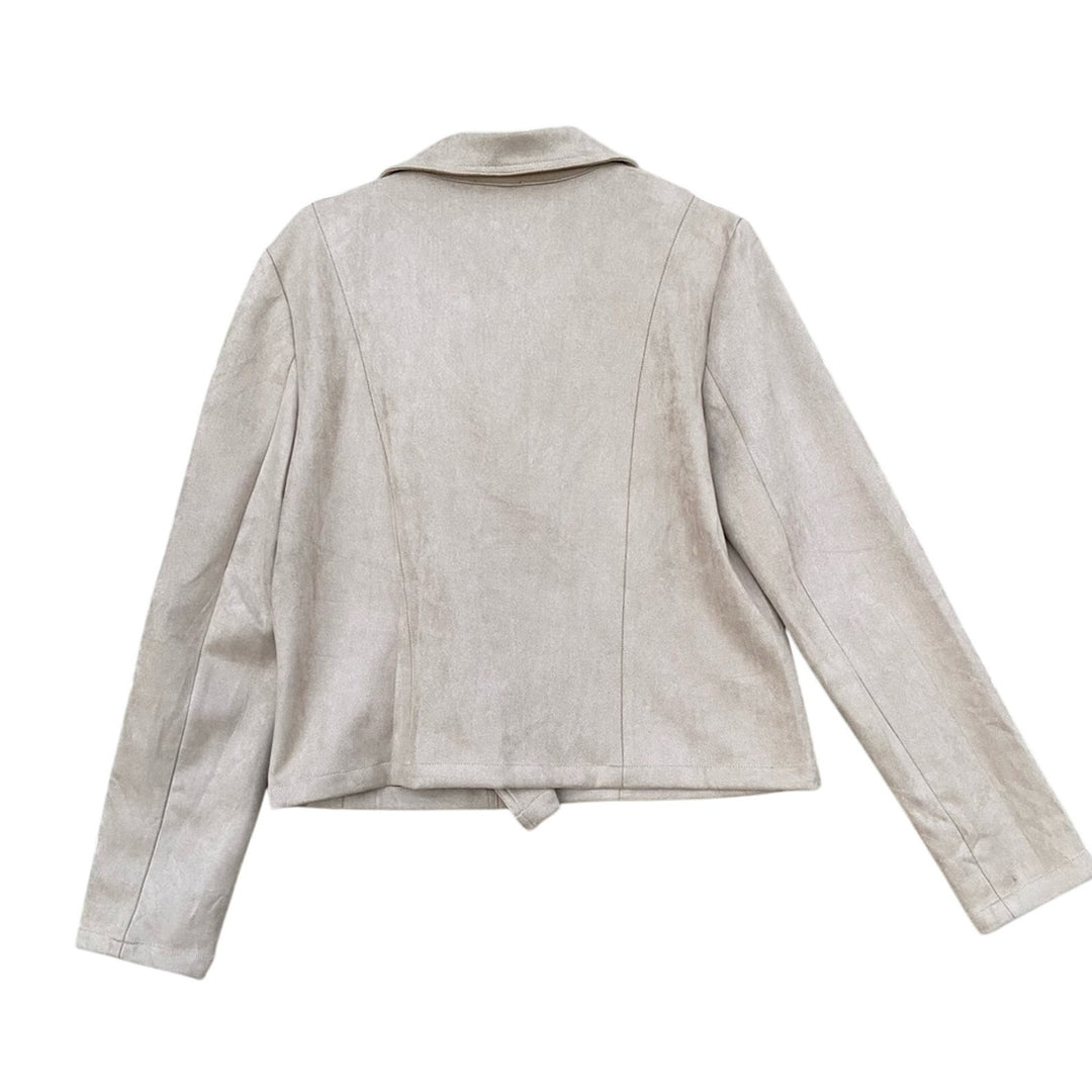 NWT New Mittoshop Womens Medium Light Gray Vegan Suede Full Zip Collared Jacket