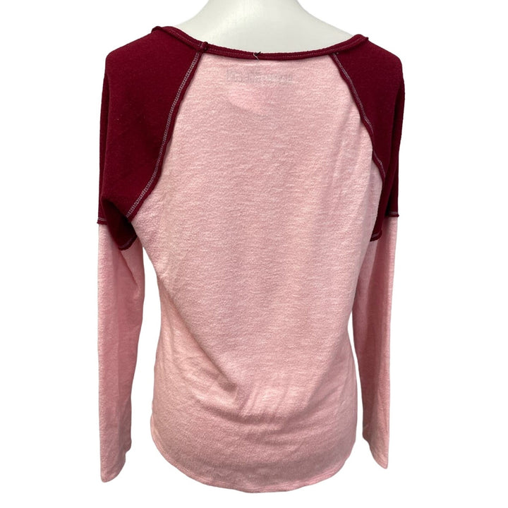 Hand Printed Upcycled Juniors Large Watercolor Peony Flower Long Sleeve Tee