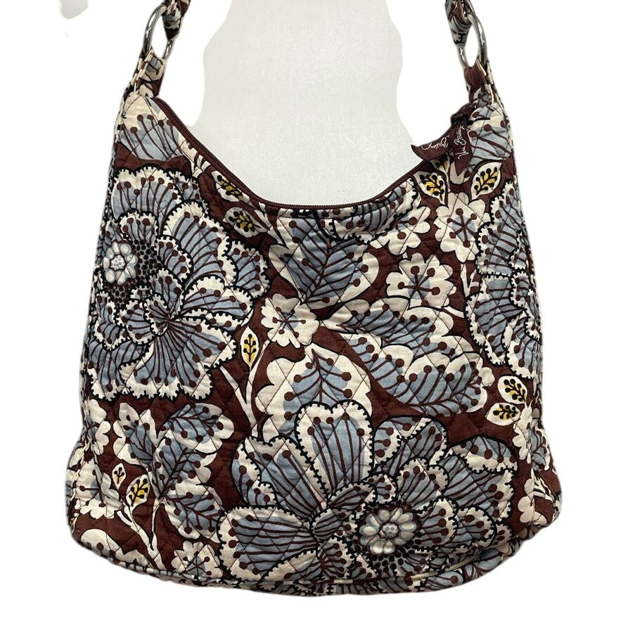 Vera Bradley Brown Blue Floral Quilted Fabric Handbag Purse Inside Pockets