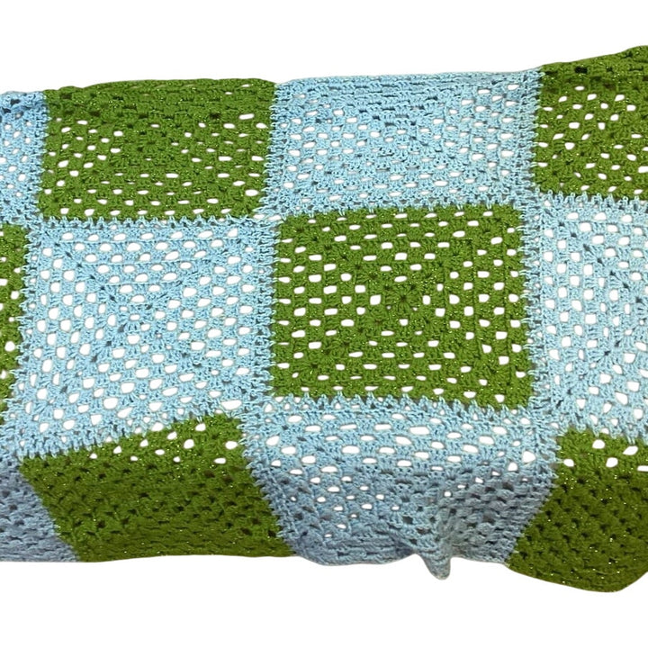 Handmade Green Sparkle Blue Acrylic Yarn Crocheted Baby Blanket Afghan Throw