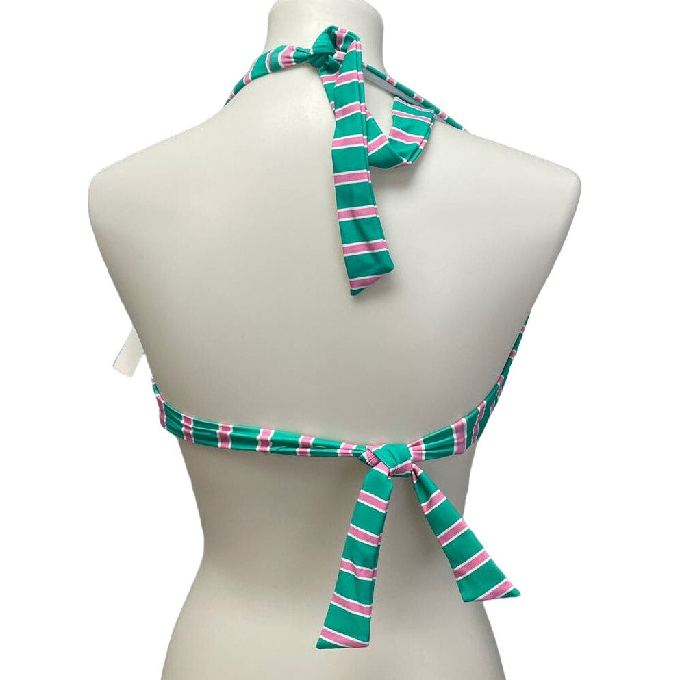 New Draper James Womens XS Striped UPF 50+ Neck Back Tie Halter Swim Top ONLY