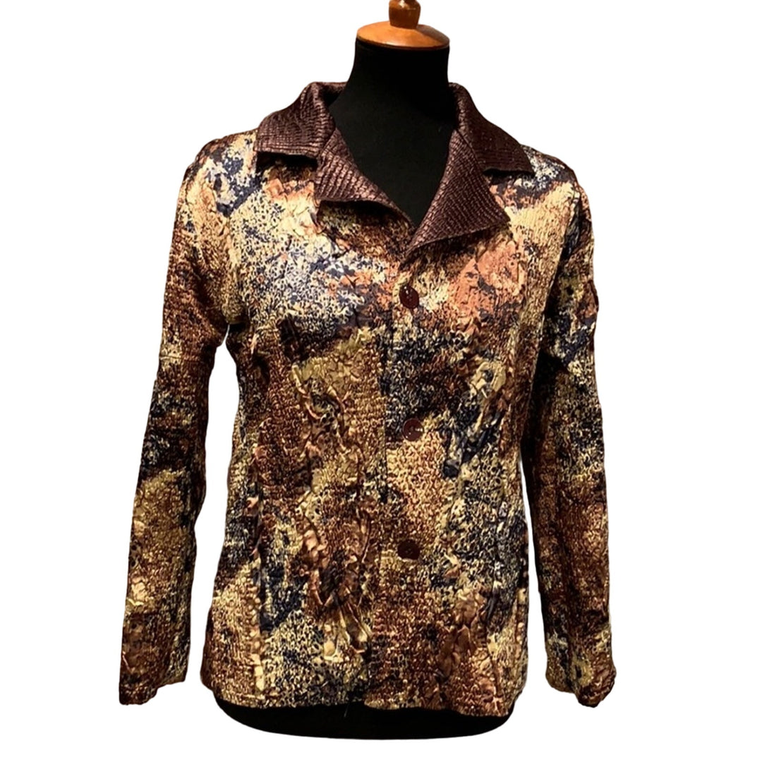 Keke Collection Womens Medium Reversible Animal Print Polyester Button Up Jacket