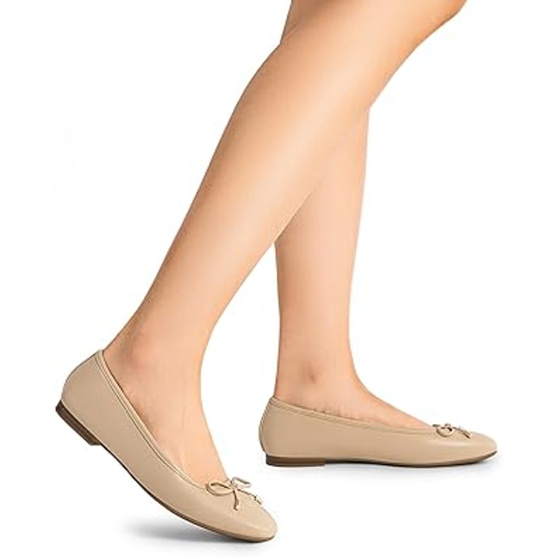 Dream Pairs Womens 6 Tan Square Closed Toe Slide On Bow Ballerina Ballet Flats
