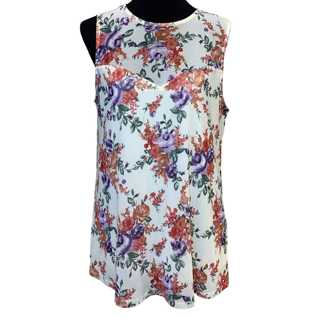 Apt 9 Large Long Sheer Lined Floral Sleeveless Polyester Blend Washable Tank Top