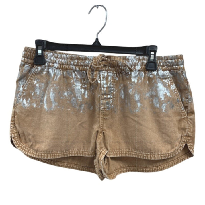 2 New Aerie Womens Small Elastic Drawstring Waist Silver Paint Splatter Shorts