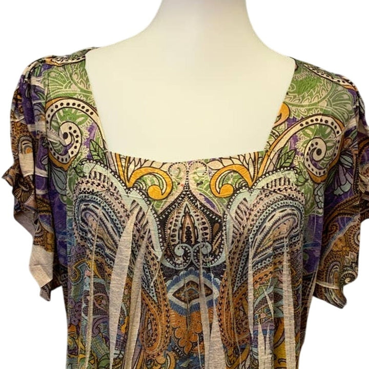 Apt 9 Womens 2X Short Sleeve Box Neckline Polyester Paisley Floral Shirt Blouse