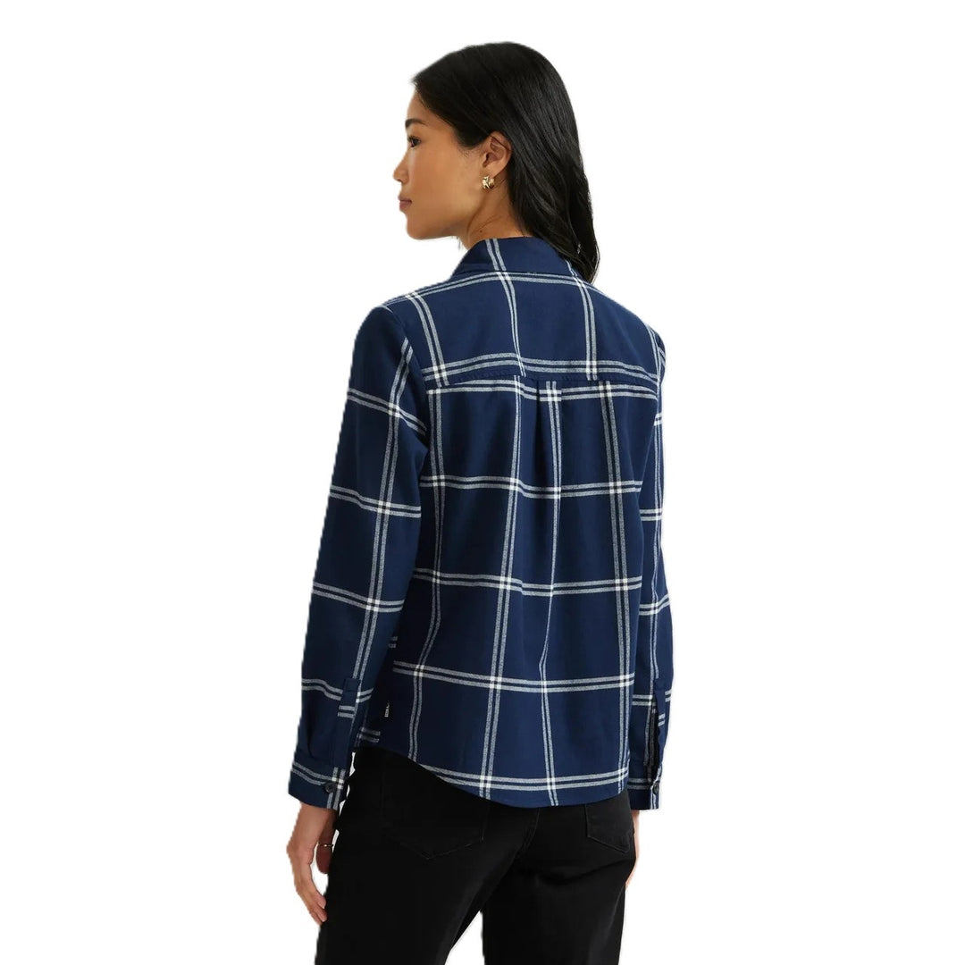 New Eddie Bauer Womens Navy Blue White Plaid Stine&