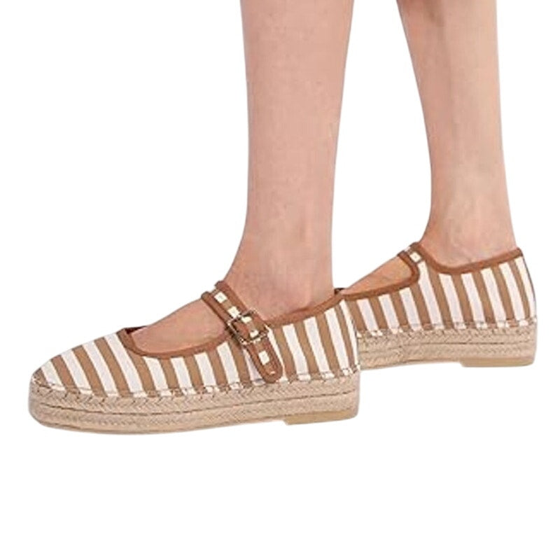 Womens Size 9.5 Brown Striped Mary Jane Woven Espadrilles Platform Sandal Shoes