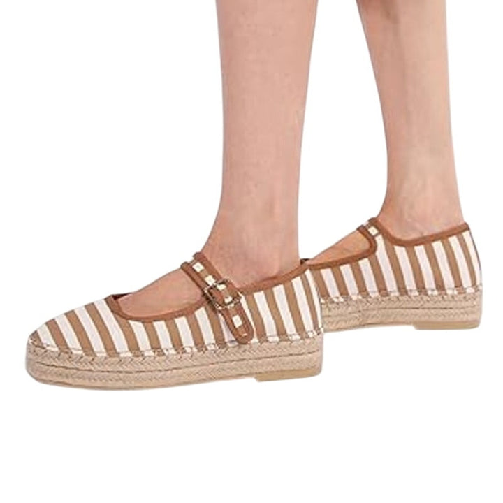 Womens Size 9.5 Brown Striped Mary Jane Woven Espadrilles Platform Sandal Shoes