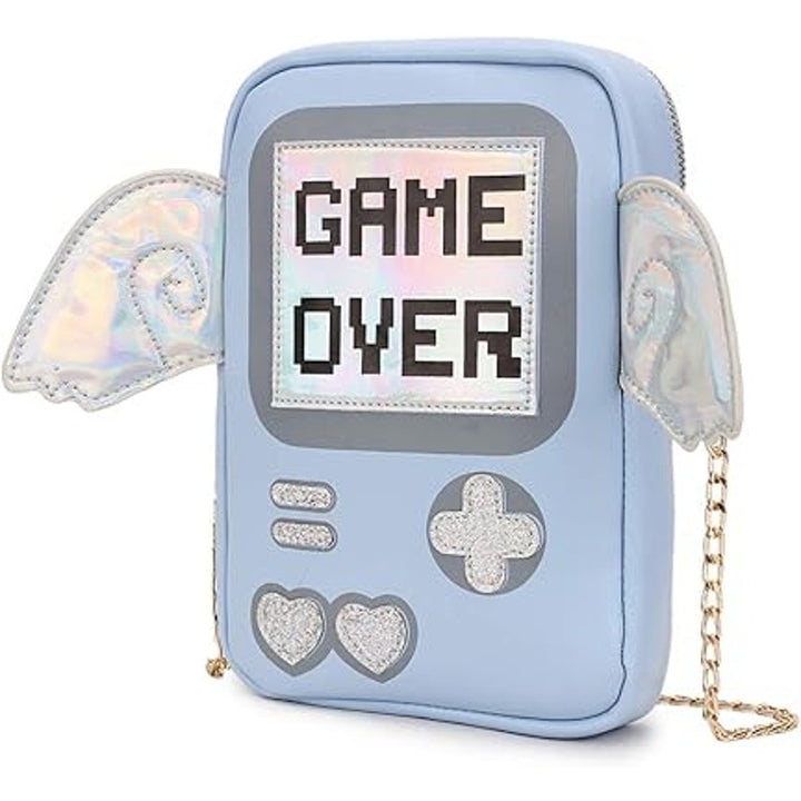 Engoinin Game Over Gamer Themed Blue Rainbow Wings Chain Crossbody Bag Purse