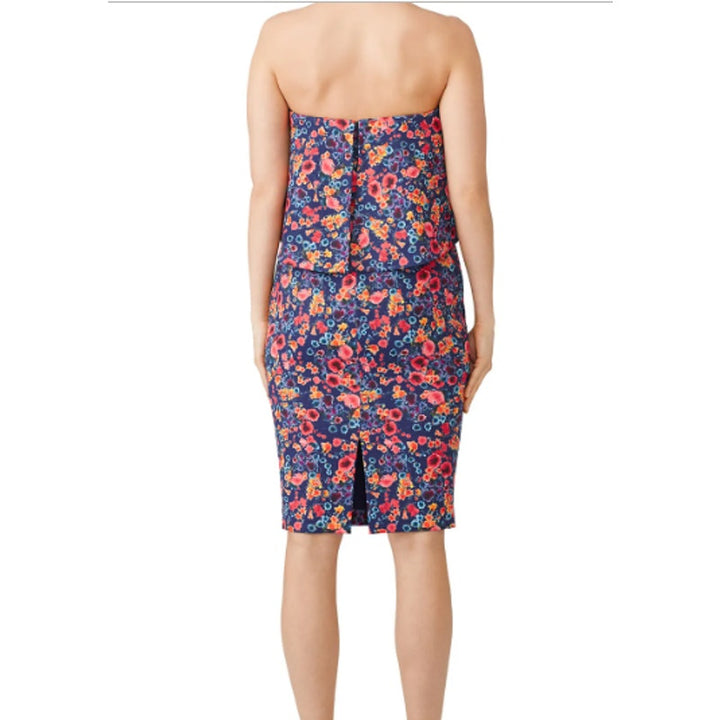 Badgley Mischka Size 10 Blue Floral Popover Sleeveless Knee Length Sheath Dress