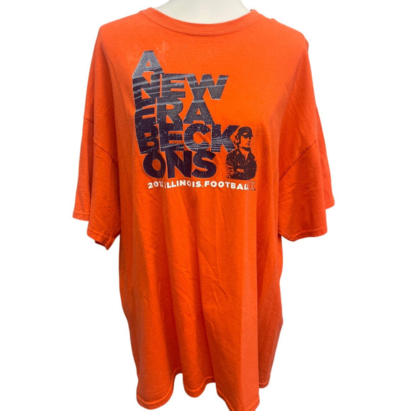 Gildan Mens 2XL Cotton 2012 Illinois Football Short Sleeve Crew Neck Tee Shirt