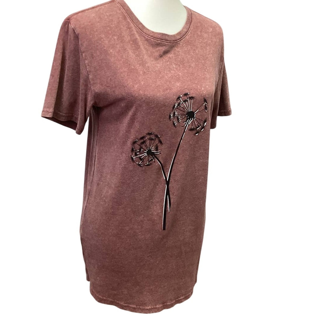 Hand Printed Upcycled Womens XS Dandelion Wish Crew Neck Short Sleeve Tee Shirt