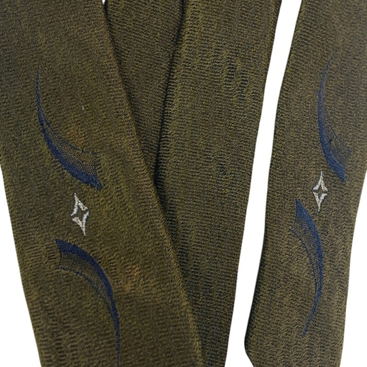 Vintage Sage Brown Geometric Polyester Skinny Mens Neck Tie Necktie