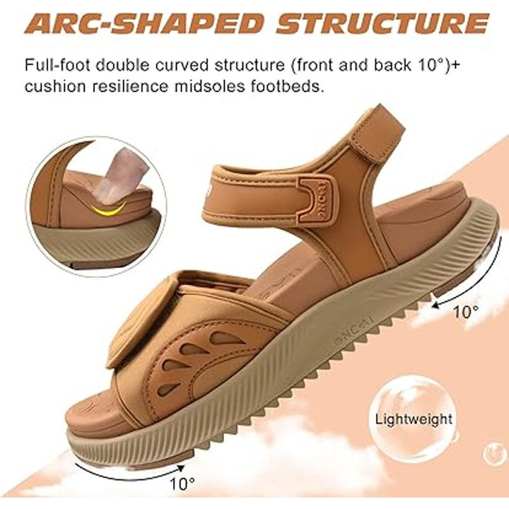 Oncai Womens Size 8 Gold Tan Hook Loop Arch Support Open Toe Walking Sandals