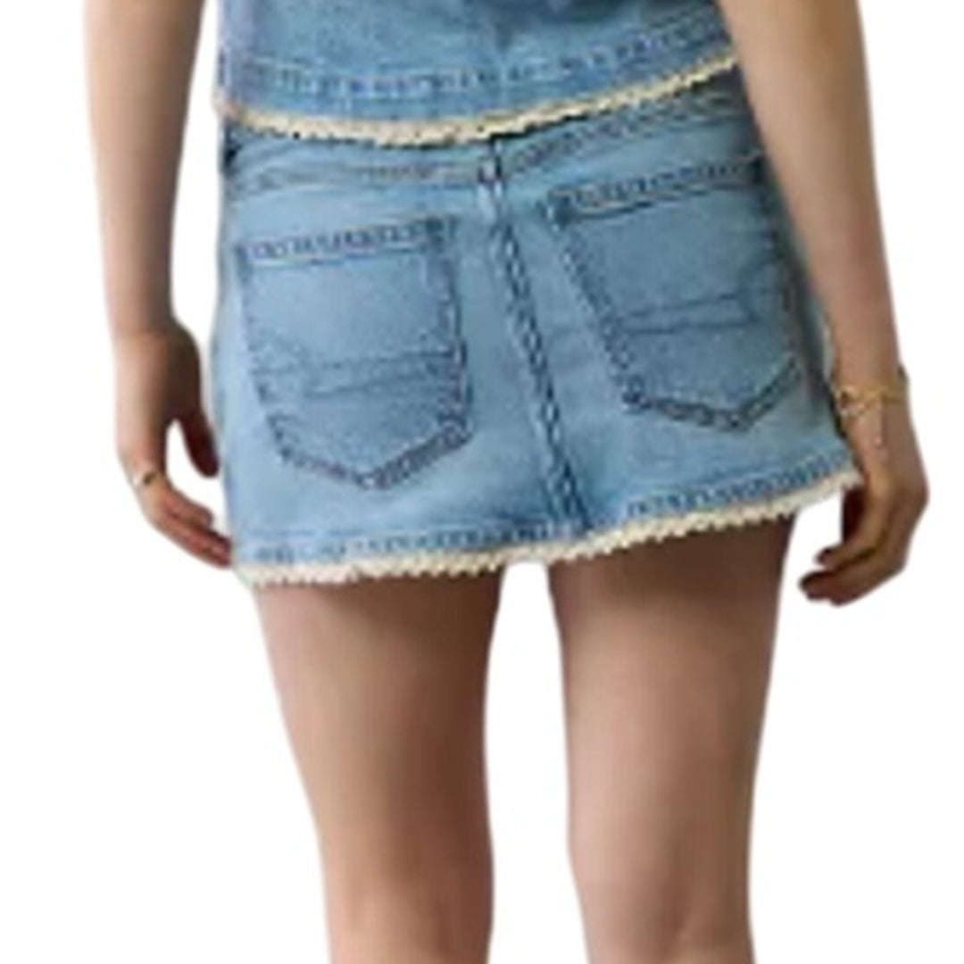 New American Eagle Womens 8 Medium Stretch Crochet Denim Micro Skort w Top