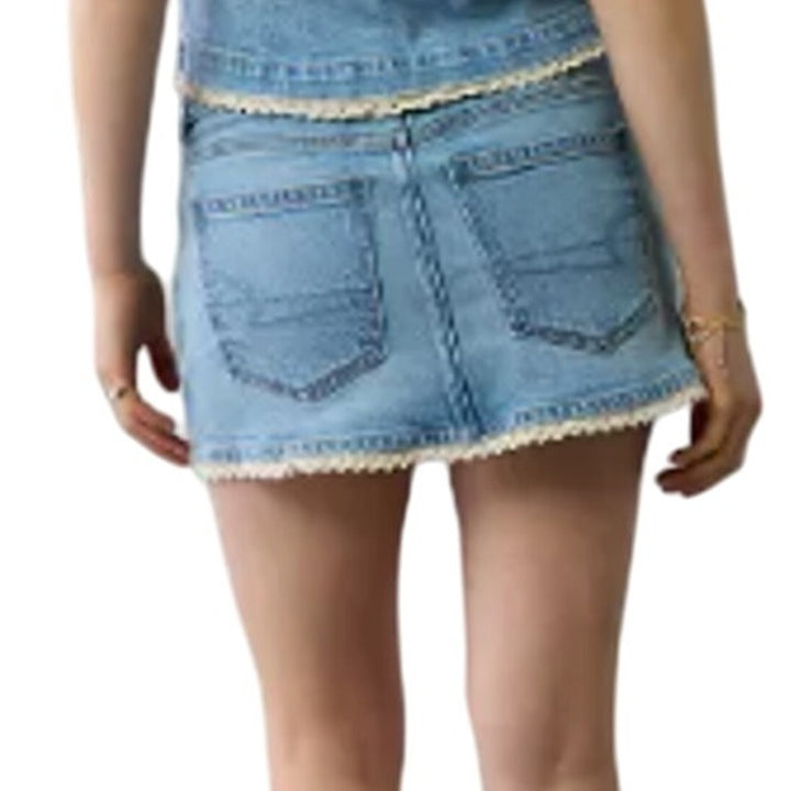 New American Eagle Womens 8 Medium Stretch Crochet Denim Micro Skort w Top