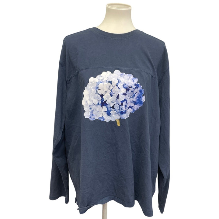 Hand Printed Upcycled Mens XXL Hydrangea Floral Long Sleeve Tee Shirt