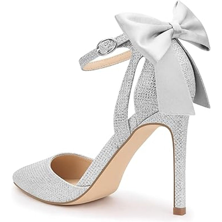 Carcuume Womens Size 8 Glitter Bow 4" High Heels Closed Toe Pumps Stiletto Shoes
