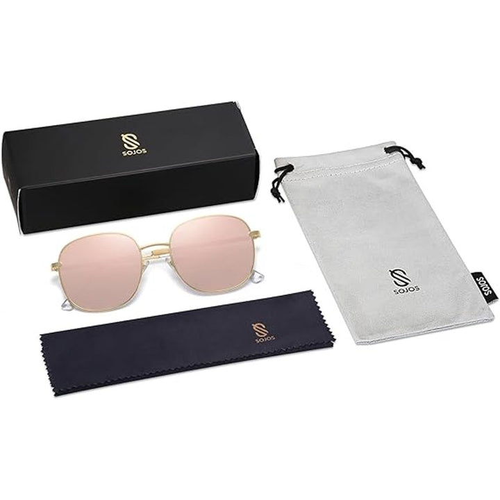 New Sojos Womens Pink Mirror Lens Gold Frame UV Protection Shades Sunglasses