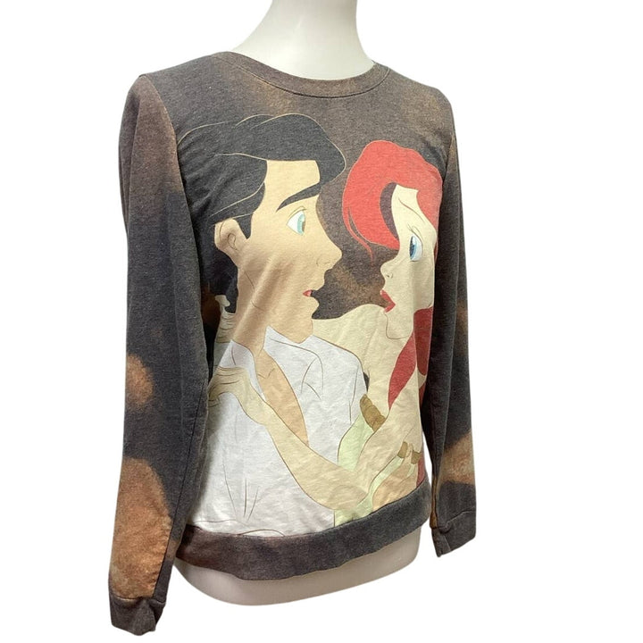 Disney The Little Mermaid Medium Long Sleeve Bleached Look Ariel Eric Sweatshirt