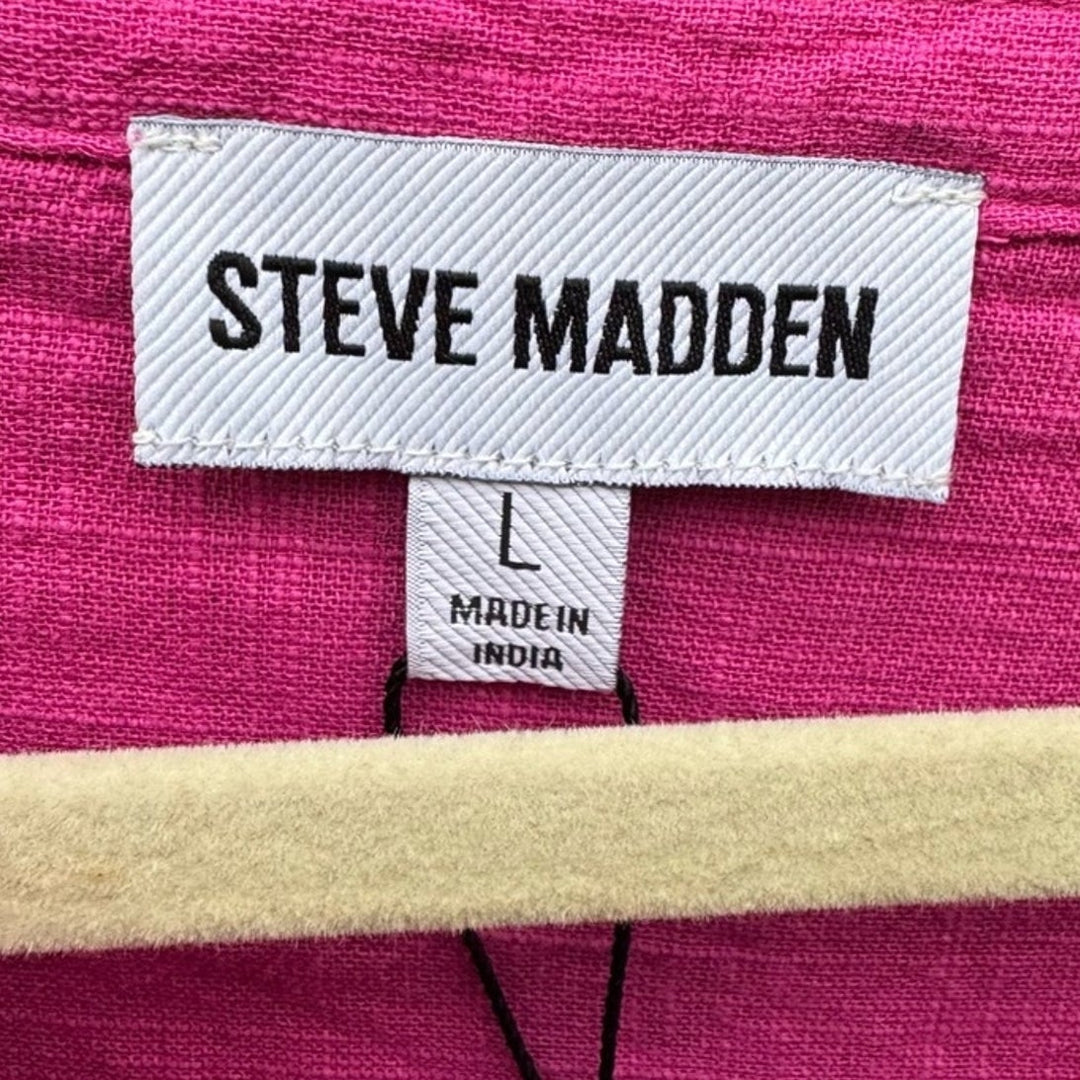 NWT New Steve Madden Womens Large 100% Cotton Short Sleeve V Neck Blouse