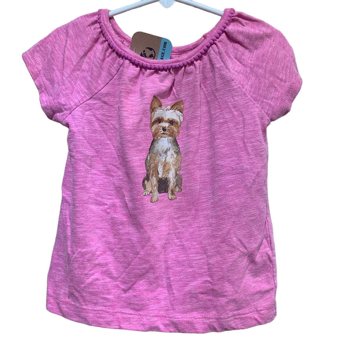 Hand Printed Upcycled Girls 4T Toddler Yorkshire Terrier Yorkie Puppy Dog Tee